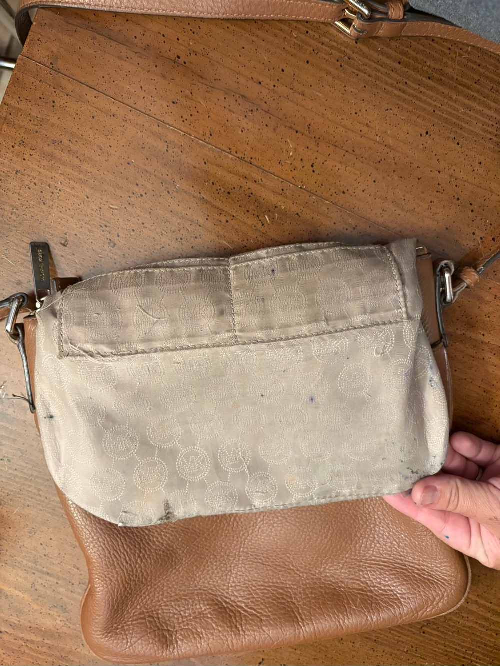 Michael Kors Brown Leather Crossbody Bag (NEEDS CLEANING INSIDE) - Picture 6 of 12